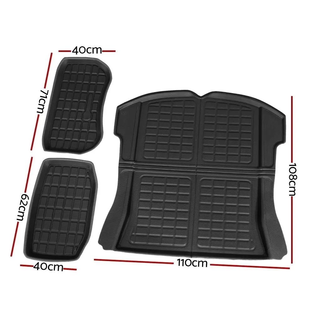 3PCS Car Rear Front Cargo Trunk Toolbox Rubber Mats Compatible for Tesla Model 3