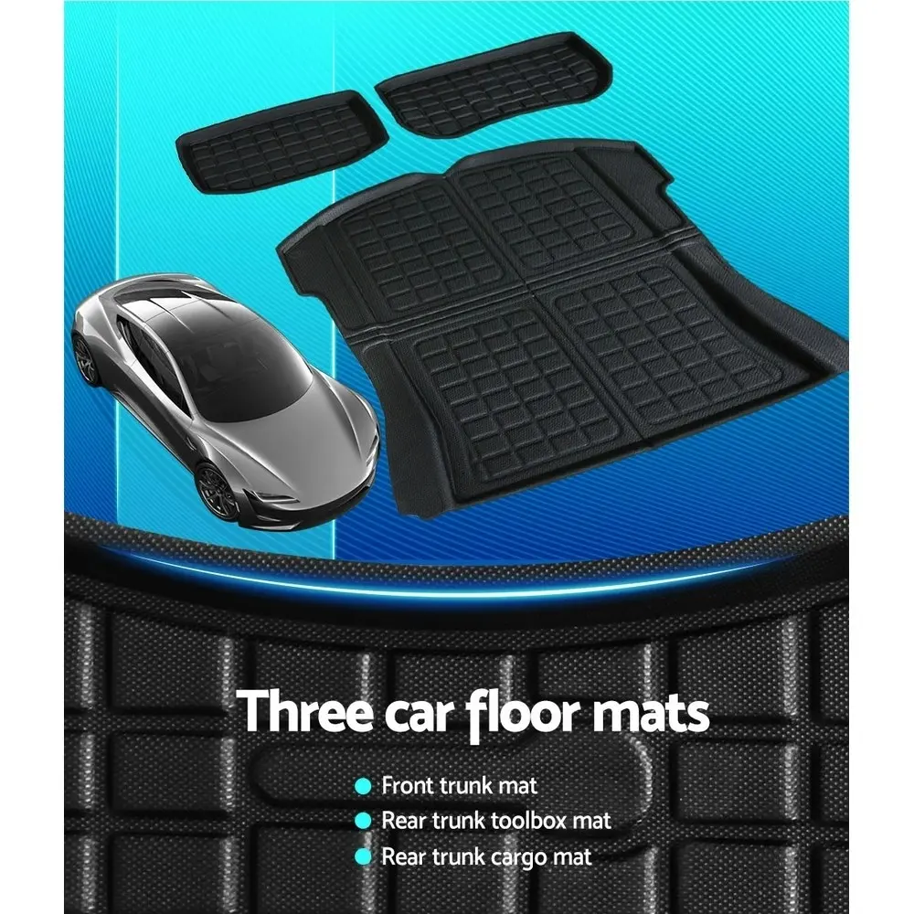 3PCS Car Rear Front Cargo Trunk Toolbox Rubber Mats Compatible for Tesla Model 3