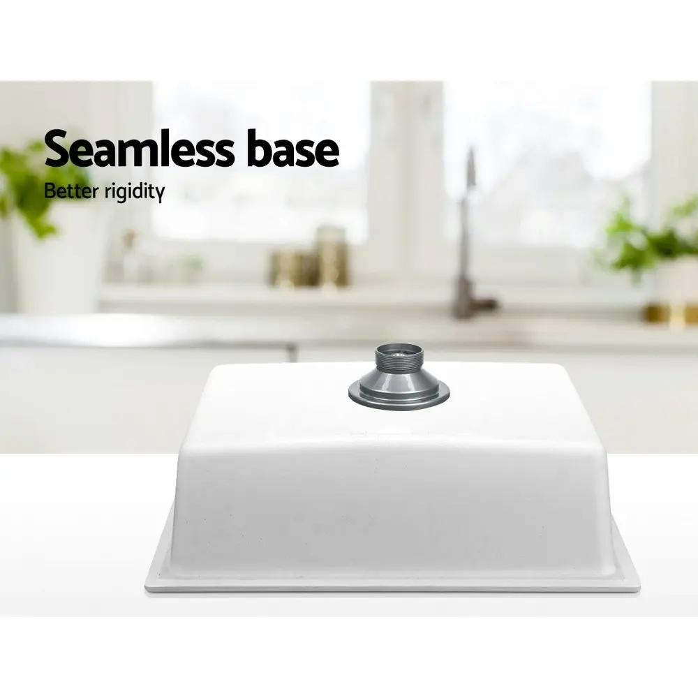 Cefito Kitchen Sink Stone Sink Granite Laundry Basin Single Bowl 46cmx41cm White