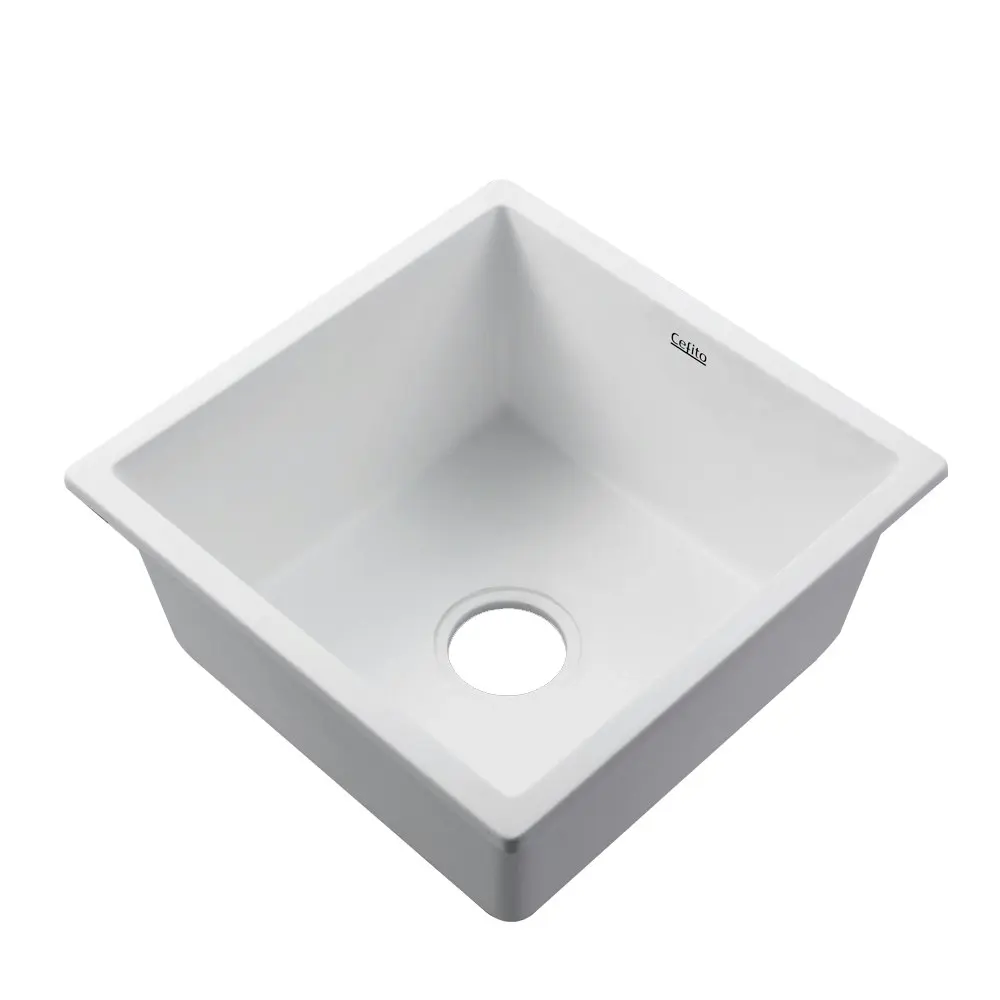 Cefito Kitchen Sink Stone Sink Granite Laundry Basin Single Bowl 45cmx45cm White