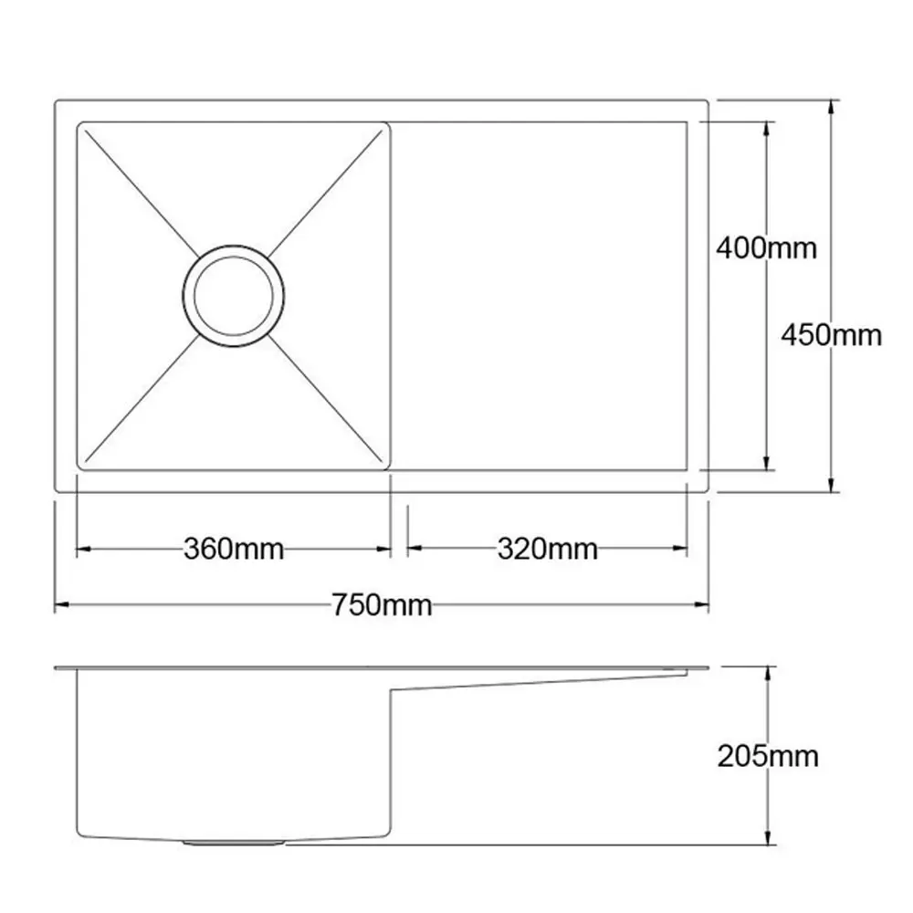 Cefito Kitchen Sink 75X45CM Stainless Steel Basin Single Bowl Laundry Black