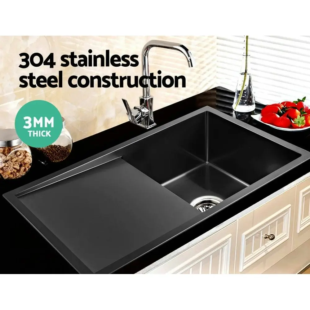 Cefito Kitchen Sink 75X45CM Stainless Steel Basin Single Bowl Laundry Black