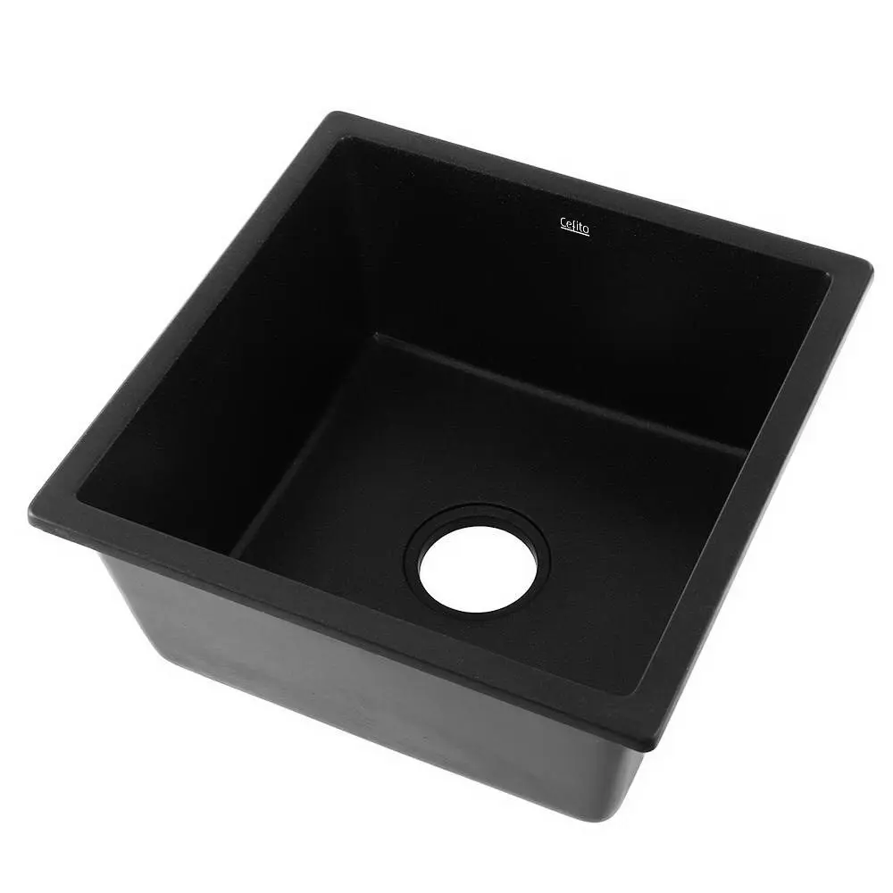 Cefito Kitchen Sink Stone Sink Granite Laundry Basin Single Bowl 45cmx45cm Black