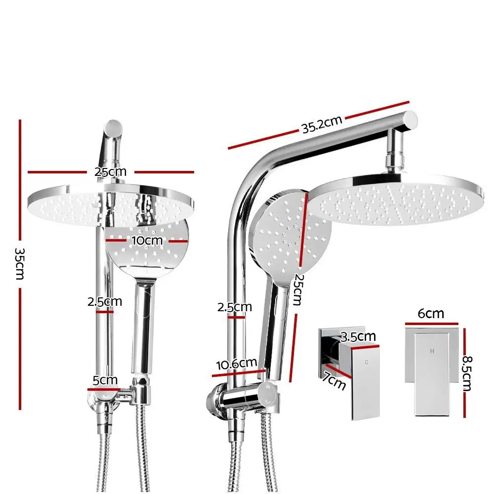 Cefito 9'' Rain Shower Head Set Handheld Round High Pressure Twins TapÂ Chrome