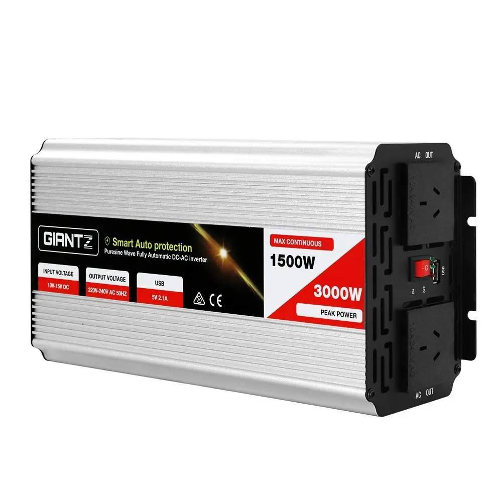 Giantz Power Inverter 1500W/3000W 12V to 240V Pure Sine Wave Camping Car Boat