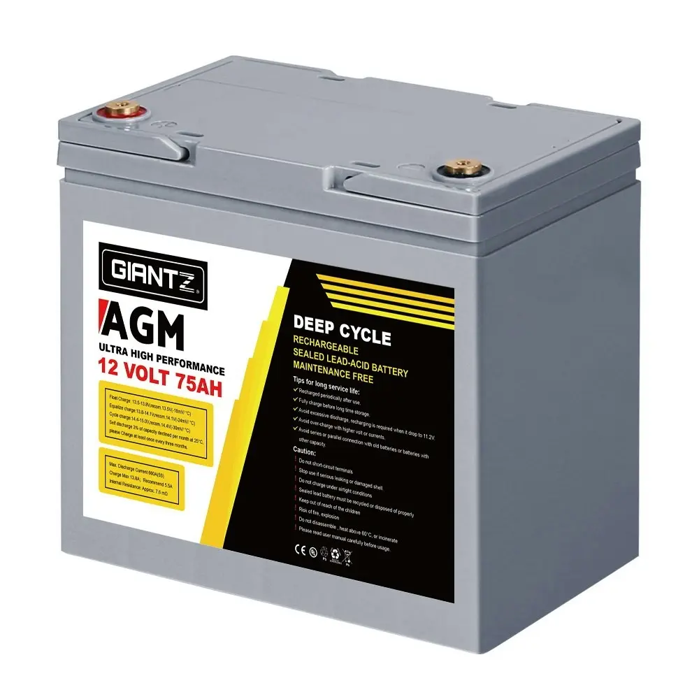 Giantz AGM Deep Cycle Battery 12V 75Ah Box Portable Solar Caravan Camping