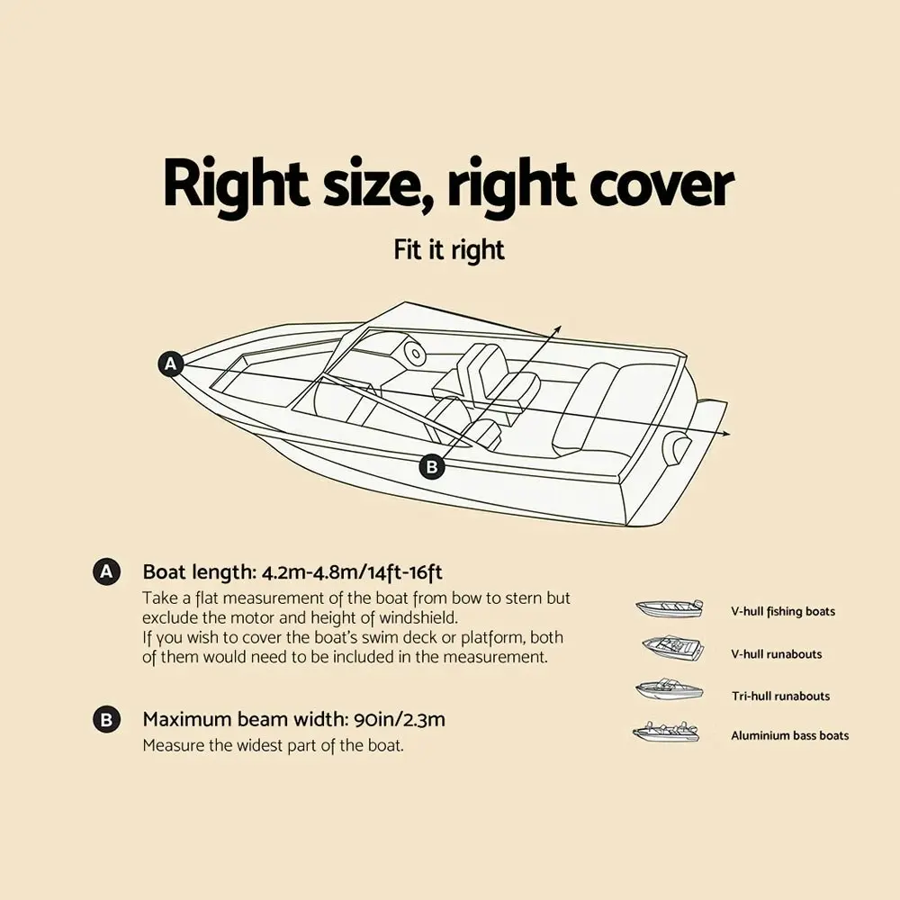 Seamanship 14-16 ft Boat Cover Trailerable Marine 600D Heavy Duty