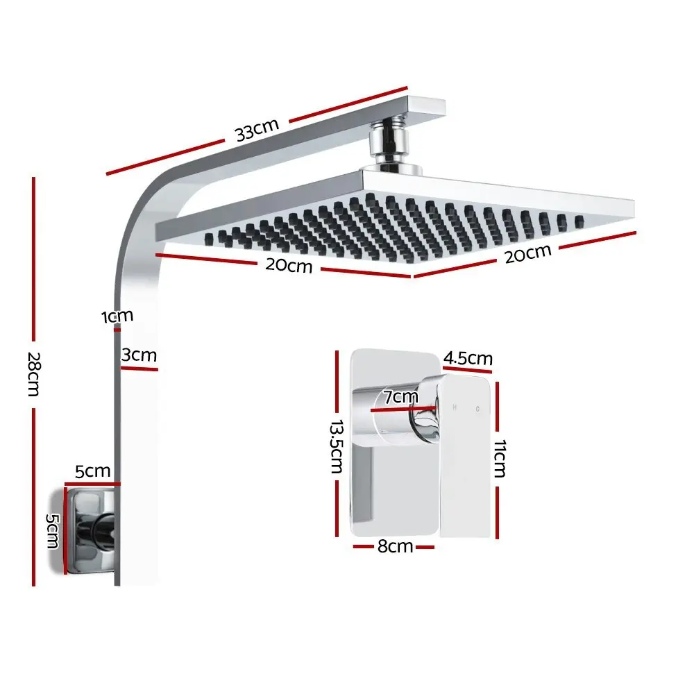 Cefito 8'' Rain Shower Head Wall Arm Square High Pressure Mixer Tap Chrome