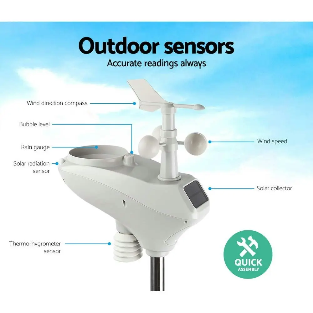 Devanti Weather Station Indoor Outdoor Wireless WiFi Rain Gauge Solar Sensor UV