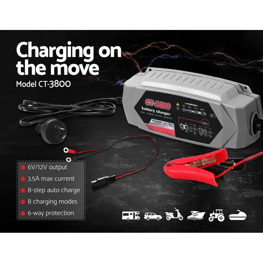 12V Automatic Car Battery Charger 6V 3.5Amp Vehicle Truck Chargers AGM