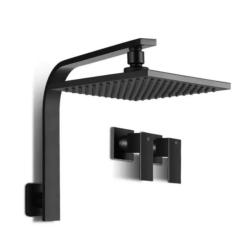 Cefito 8'' Rain Shower Head Wall Arm Square High Pressure Twins Tap Black