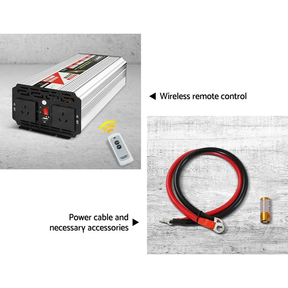 Giantz Power Inverter 2000W/4000W 12V to 240V Pure Sine Wave Camping Car Boat