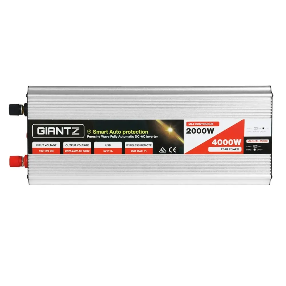 Giantz Power Inverter 2000W/4000W 12V to 240V Pure Sine Wave Camping Car Boat