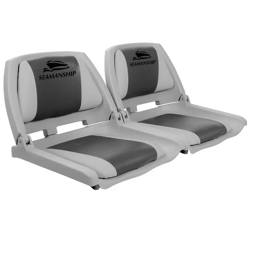 Seamanship 2X Folding Boat Seats Marine Seat Swivel Low Back 4cm Padding Grey