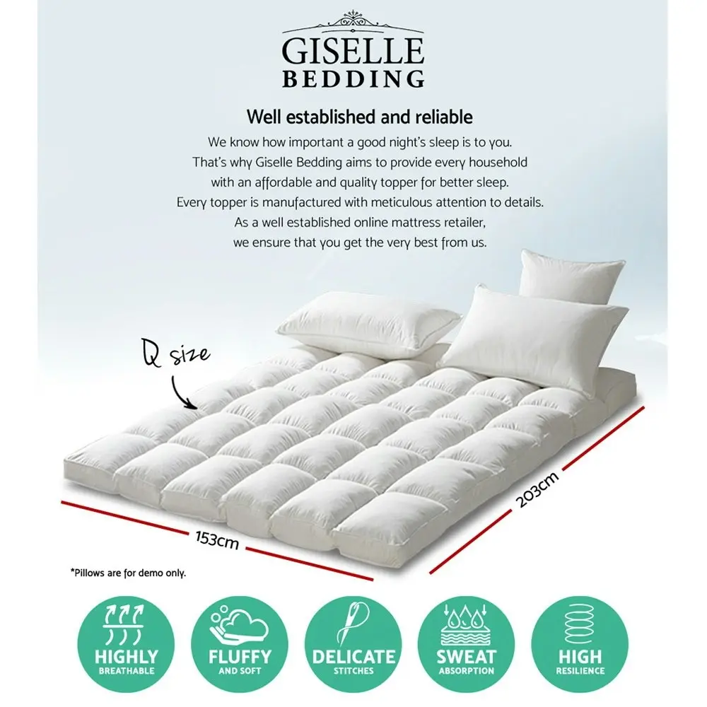 Giselle Bedding Prime Pillowtop Mattress Topper Underlay Pad Mat Cover QUEEN