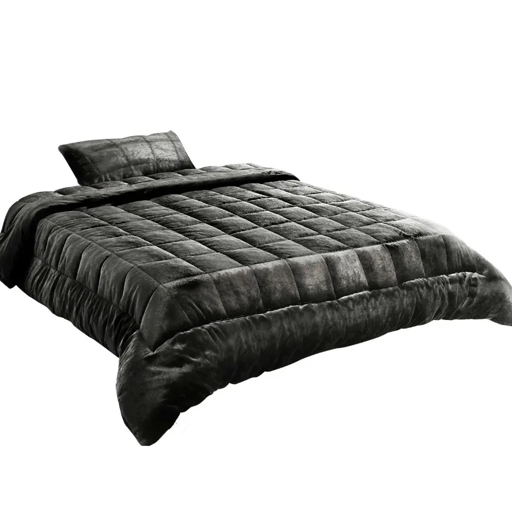 Giselle Bedding Faux Mink Quilt Charcoal Single