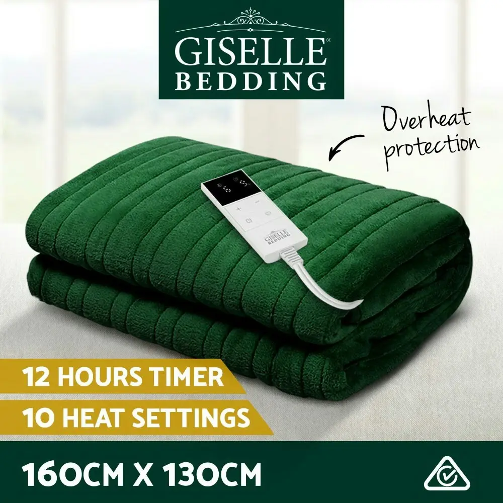 Giselle Electric Throw Rug Heated Blanket Fleece Green