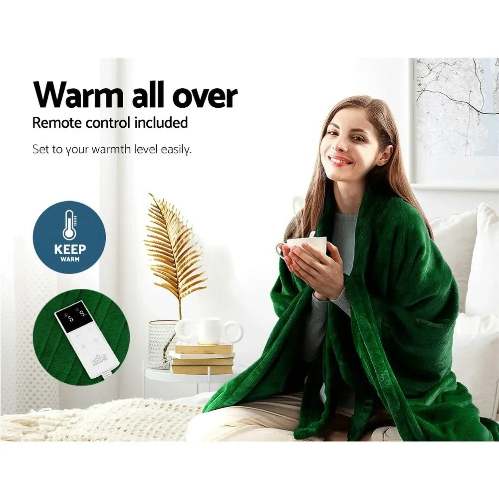 Giselle Electric Throw Rug Heated Blanket Fleece Green