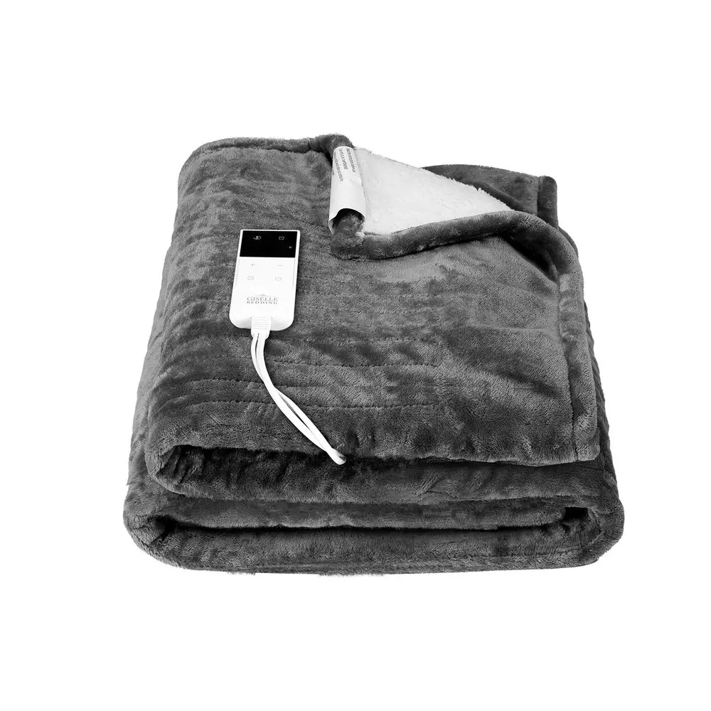 Giselle Electric Throw Rug Heated Blanket Double Sided Grey