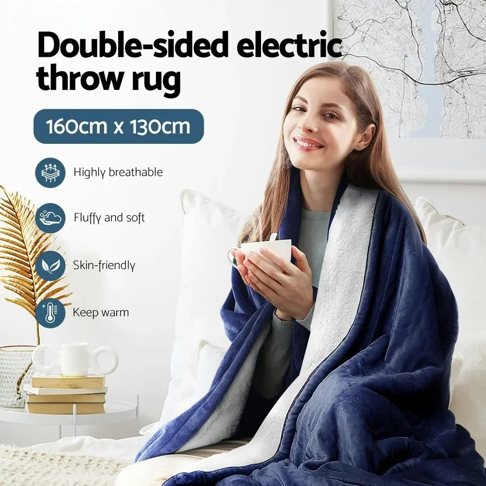 Giselle Electric Throw Rug Heated Blanket Double Sided Blue