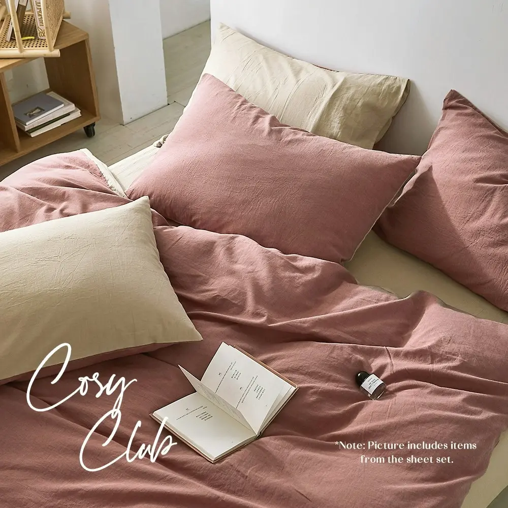 Cosy Club Cotton Cover Quilt Cover Set Vanilla Rhubarb Double