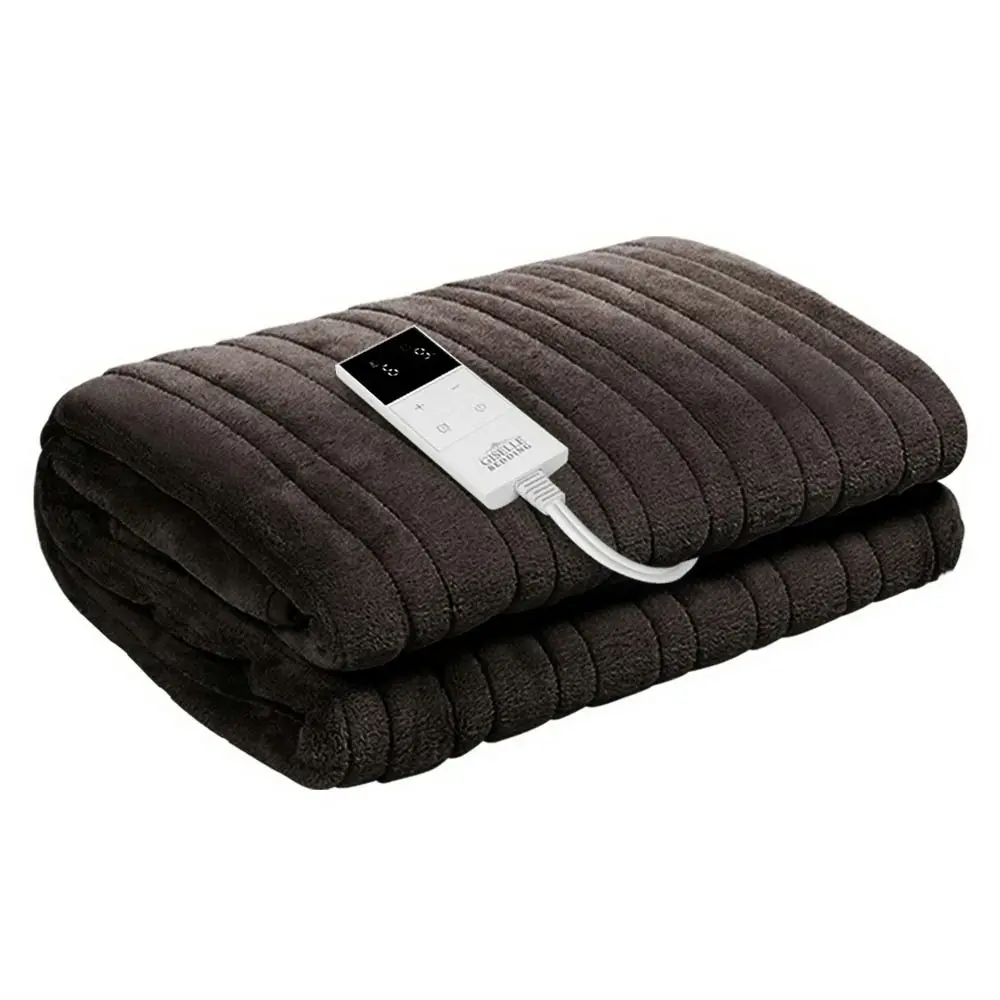 Giselle Electric Throw Rug Heated Blanket Fleece Brown