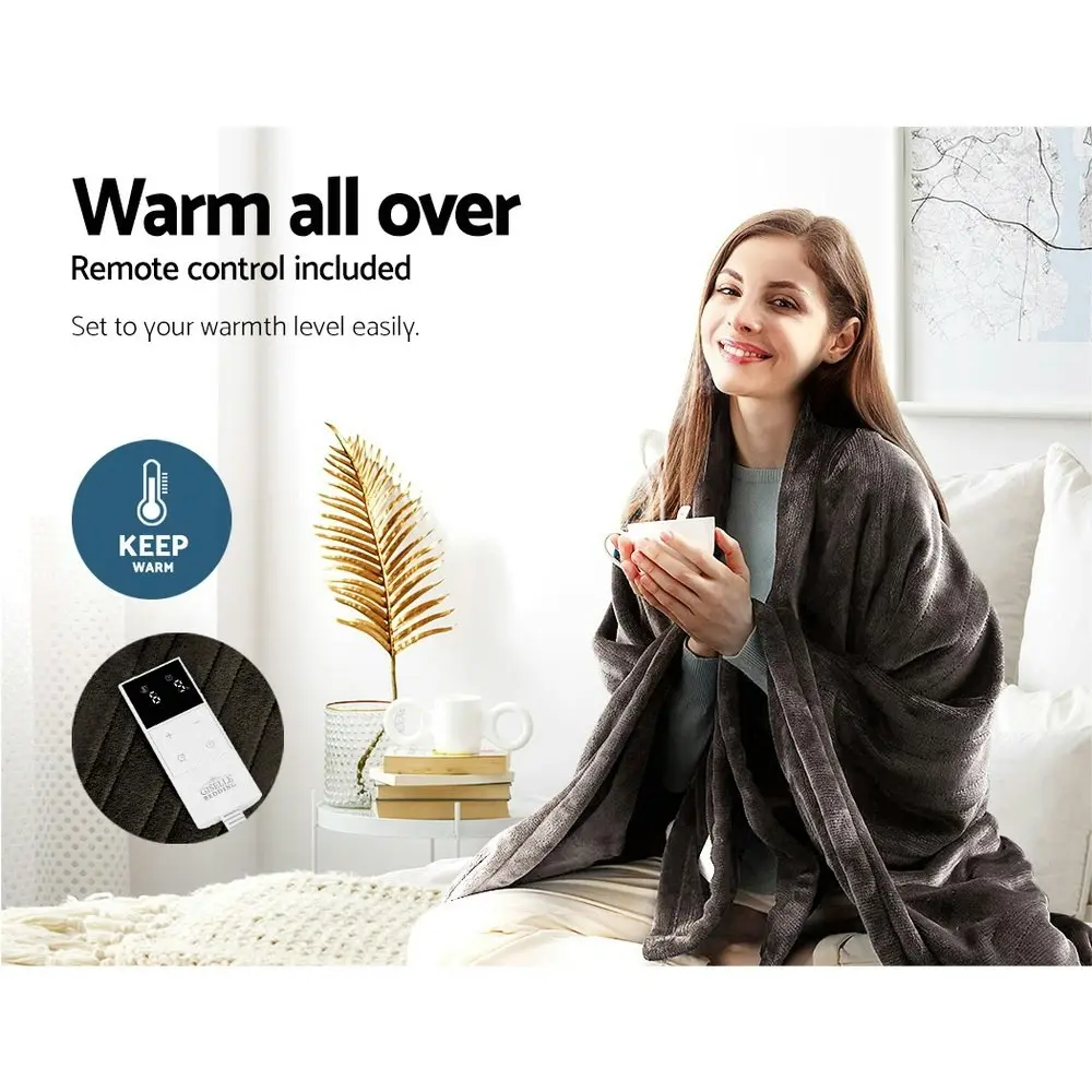 Giselle Electric Throw Rug Heated Blanket Fleece Brown