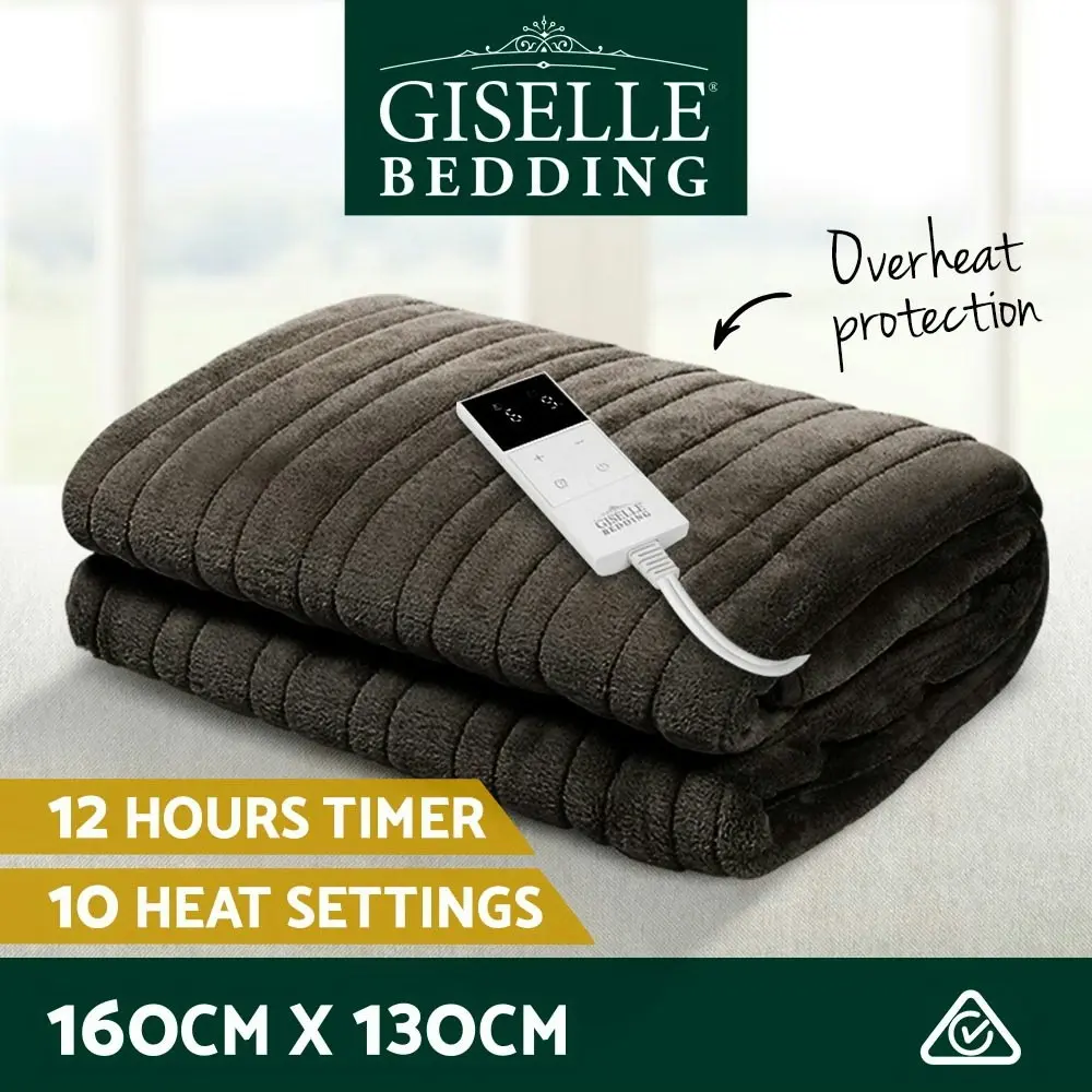 Giselle Electric Throw Rug Heated Blanket Fleece Brown