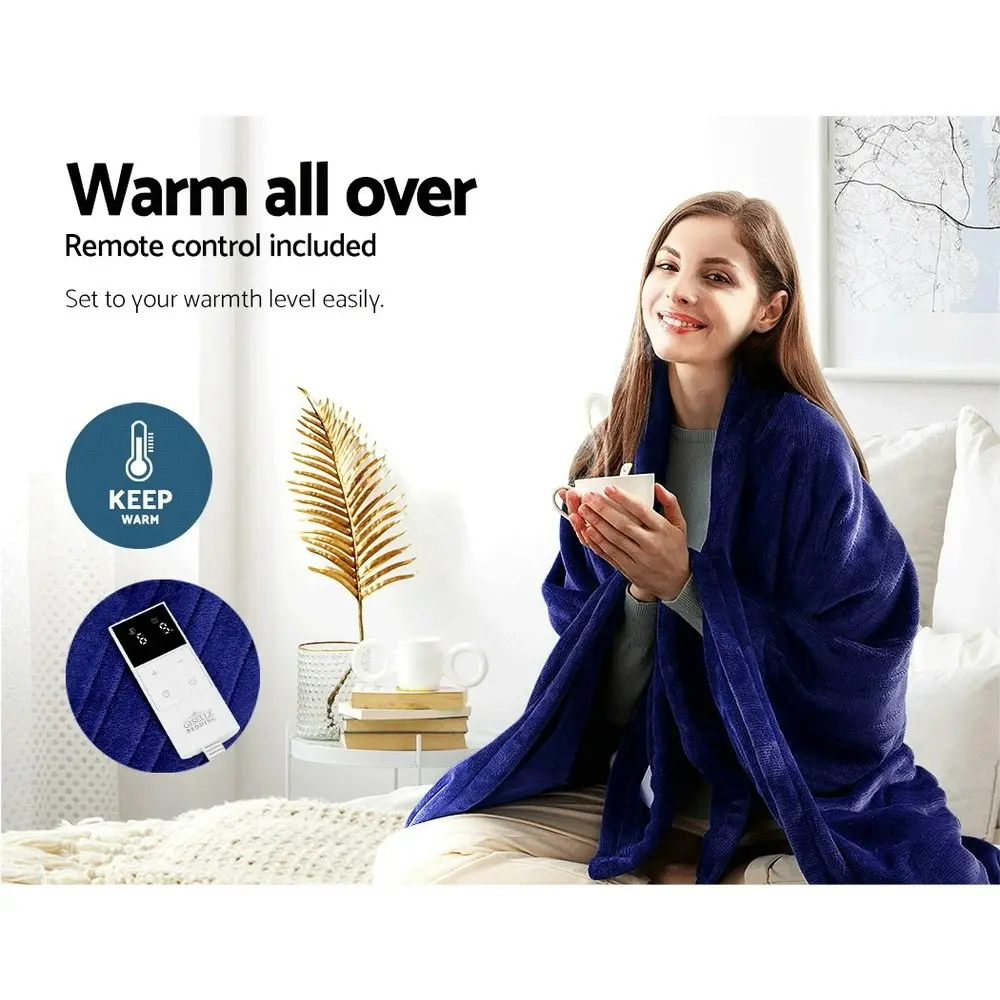 Giselle Electric Throw Rug Heated Blanket Fleece Blue