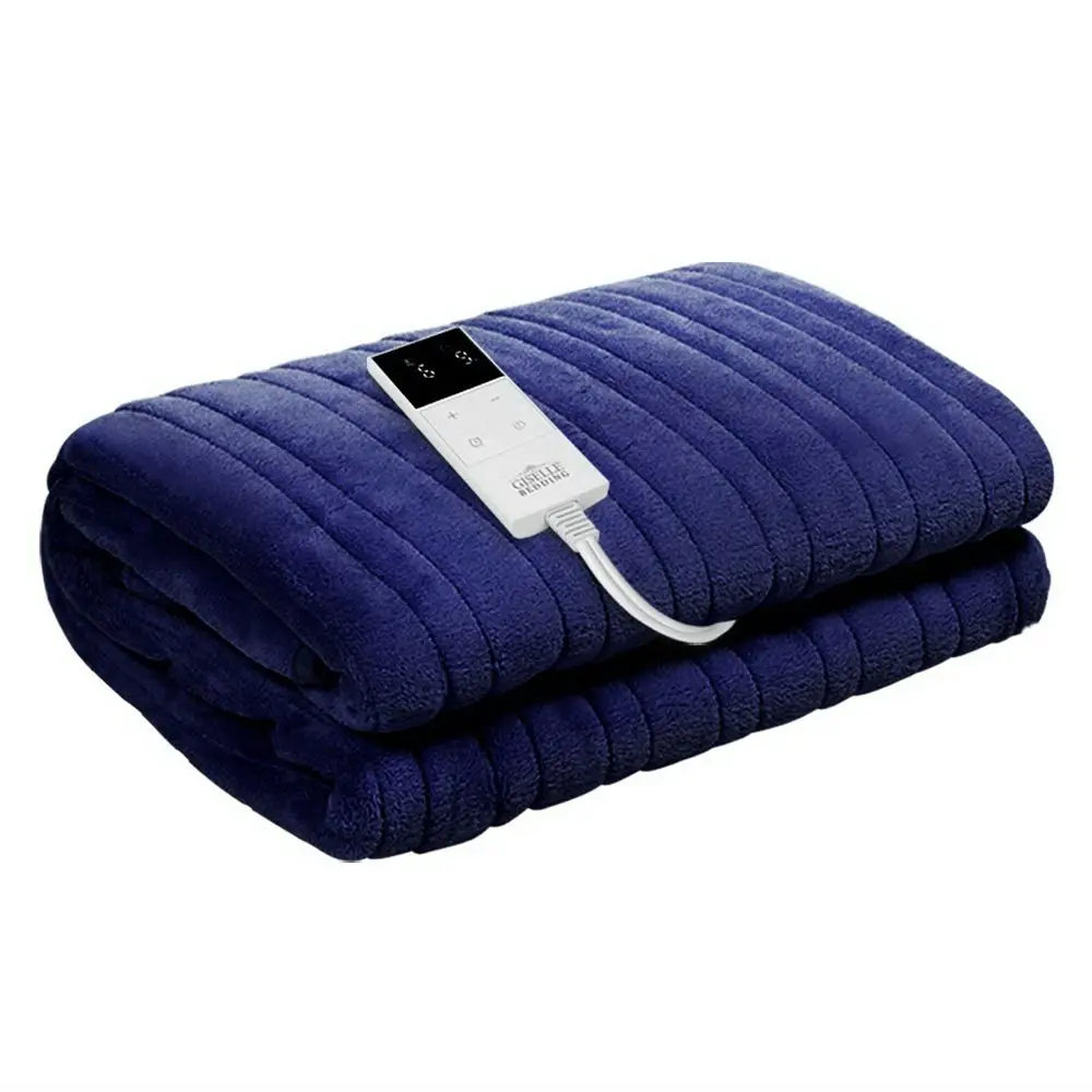 Giselle Electric Throw Rug Heated Blanket Fleece Blue