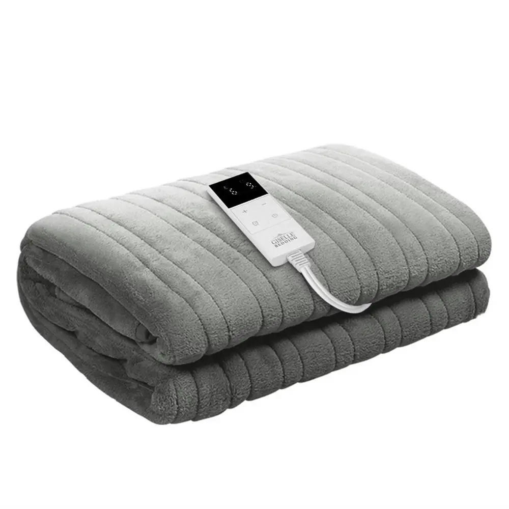 Giselle Electric Throw Rug Heated Blanket Fleece Grey