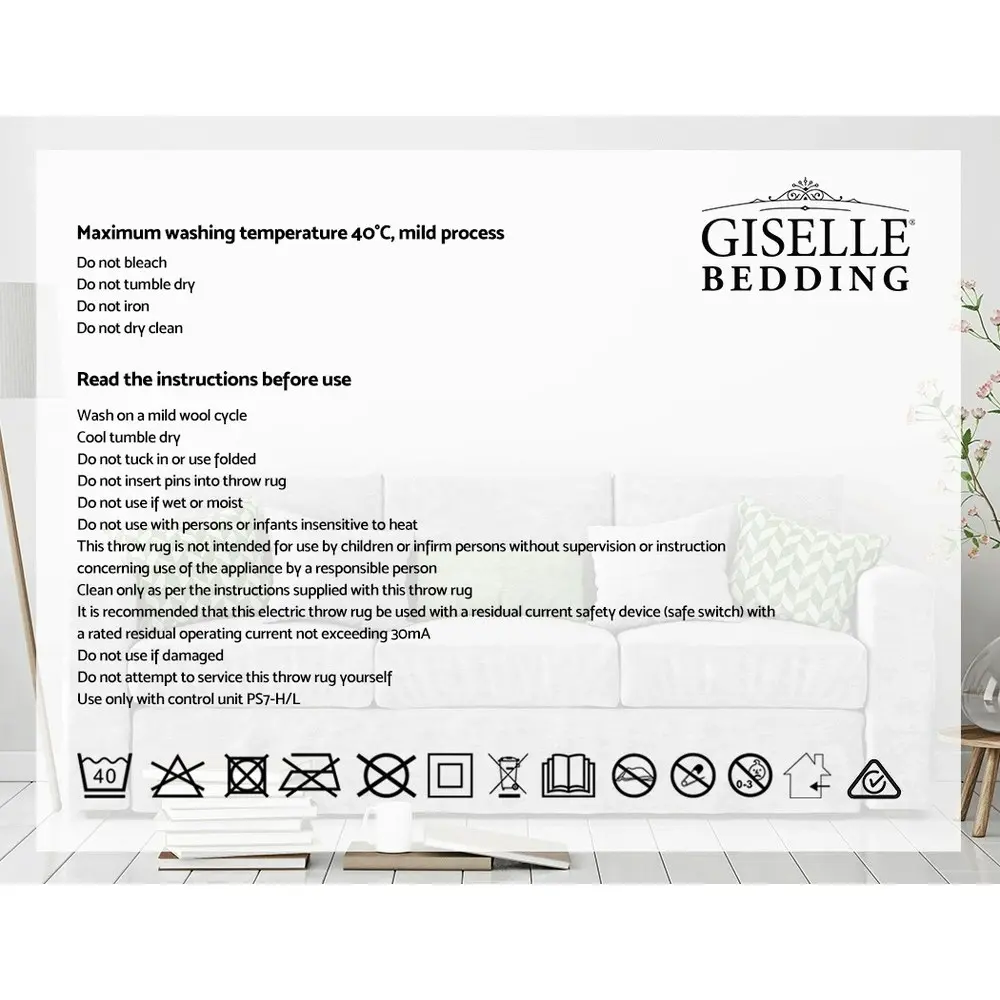 Giselle Electric Throw Rug Heated Blanket Fleece Grey