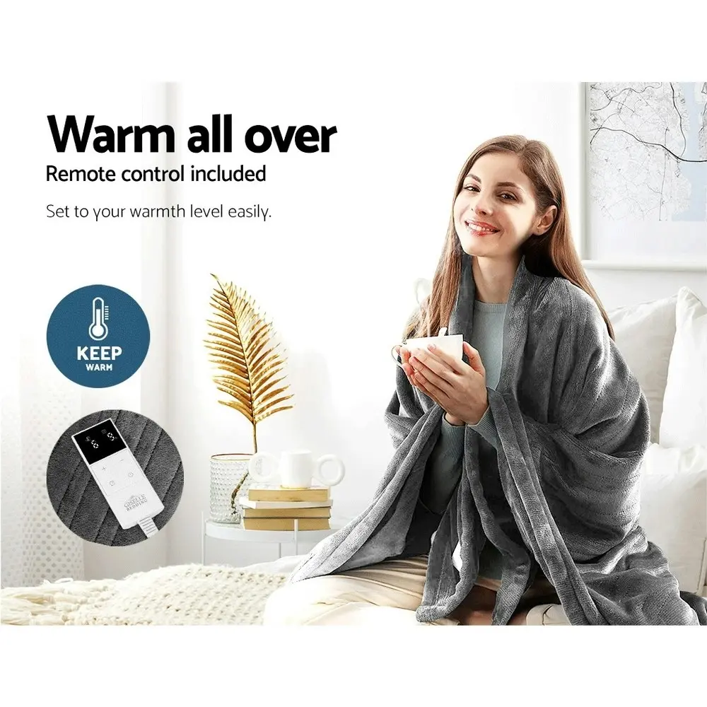 Giselle Electric Throw Rug Heated Blanket Fleece Grey