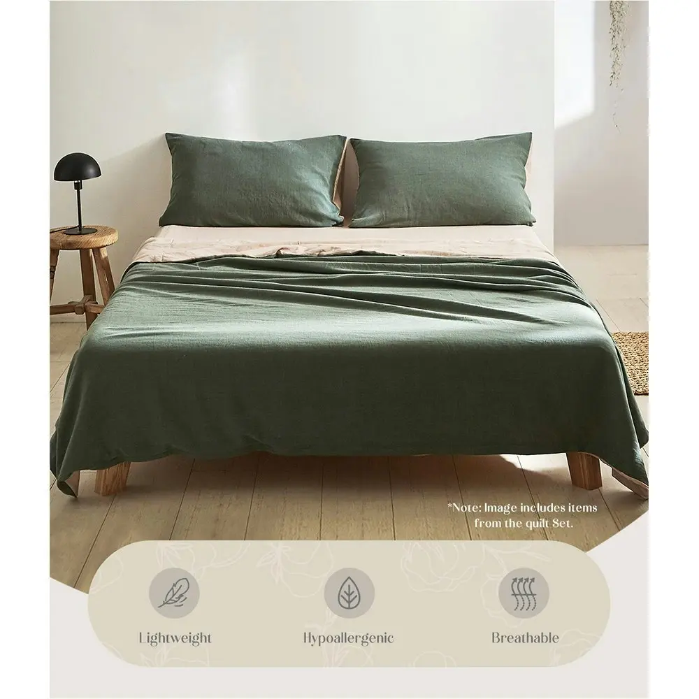 Cosy Club Cotton Bed Sheets Set Green Beige Cover Double