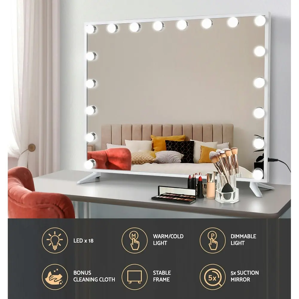 Embellir Makeup Mirror 80x65cm Hollywood Vanity with LED Light Tabletop White