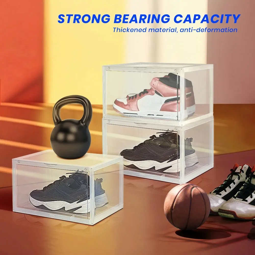 Furb 6PCS Shoe Display Box Plastic Container Stackable Boxes Storage Case Shoe Sneaker Bins Smoke