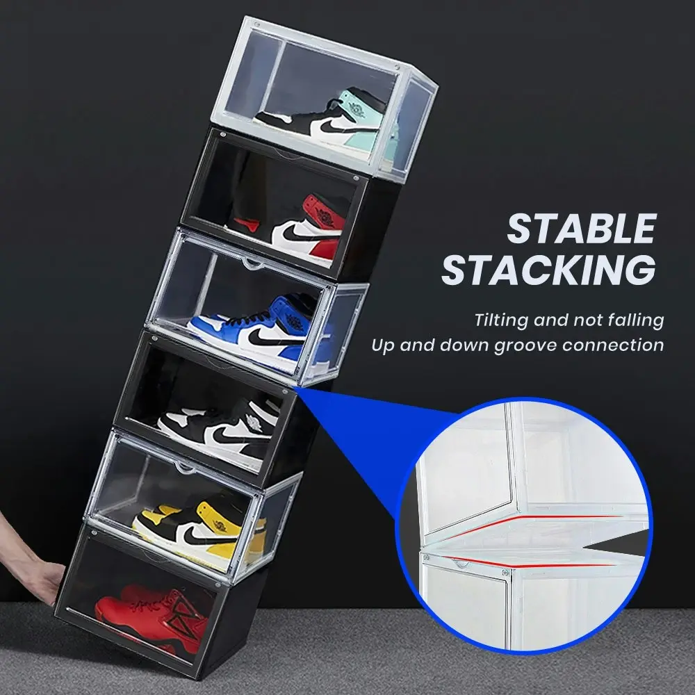 Furb 6PCS Shoe Display Box Plastic Container Stackable Boxes Storage Case Shoe Sneaker Bins Smoke