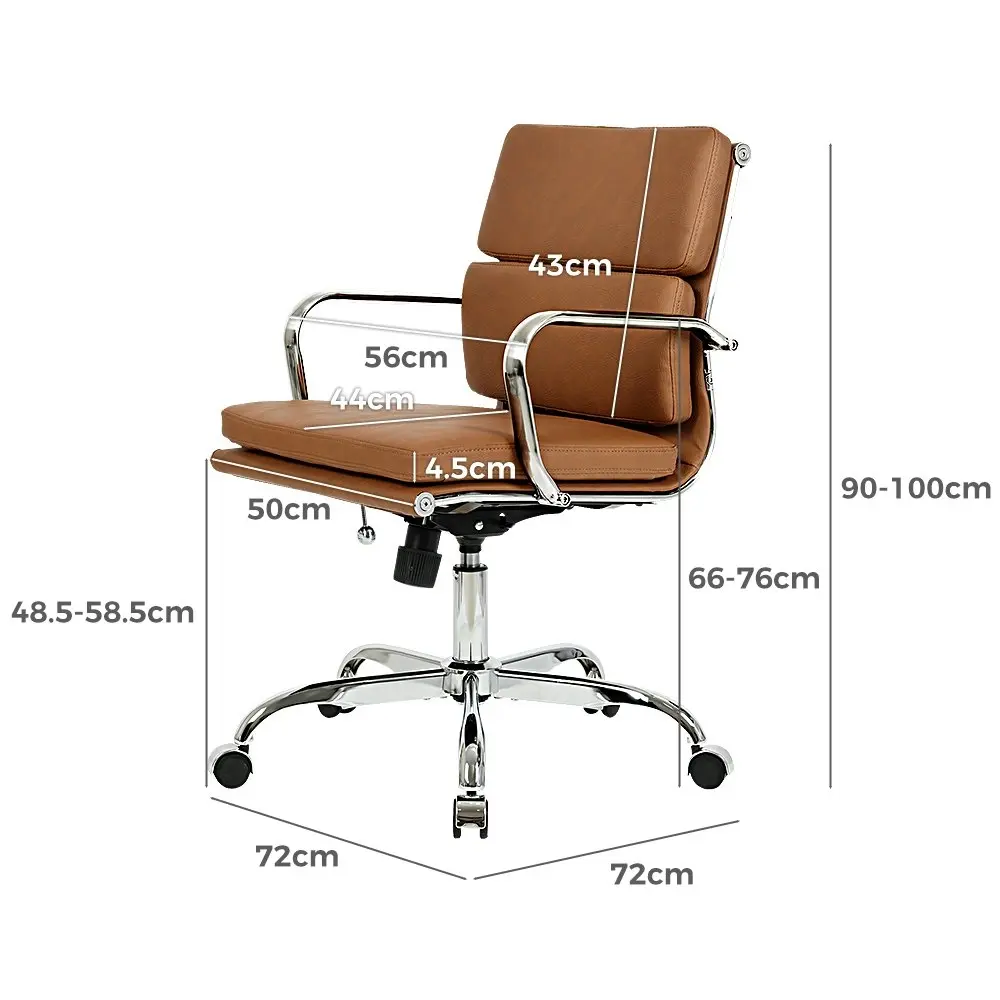 Furb Office Chair Executive Mid-Back Computer PU Leather Work Eames Replica Tan Silver