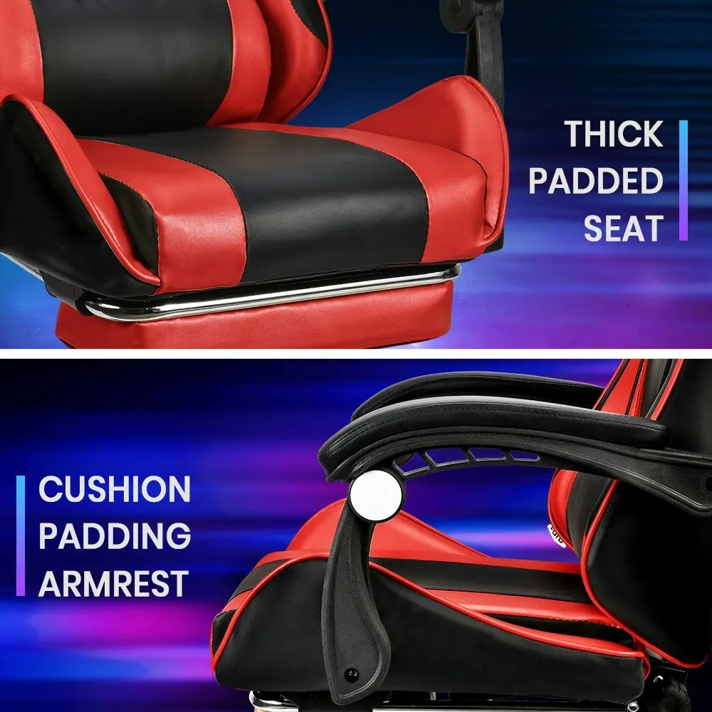 Furb Gaming Chair Racing Recliner Footrest Office Chair Lumbar Support With Headrest Red