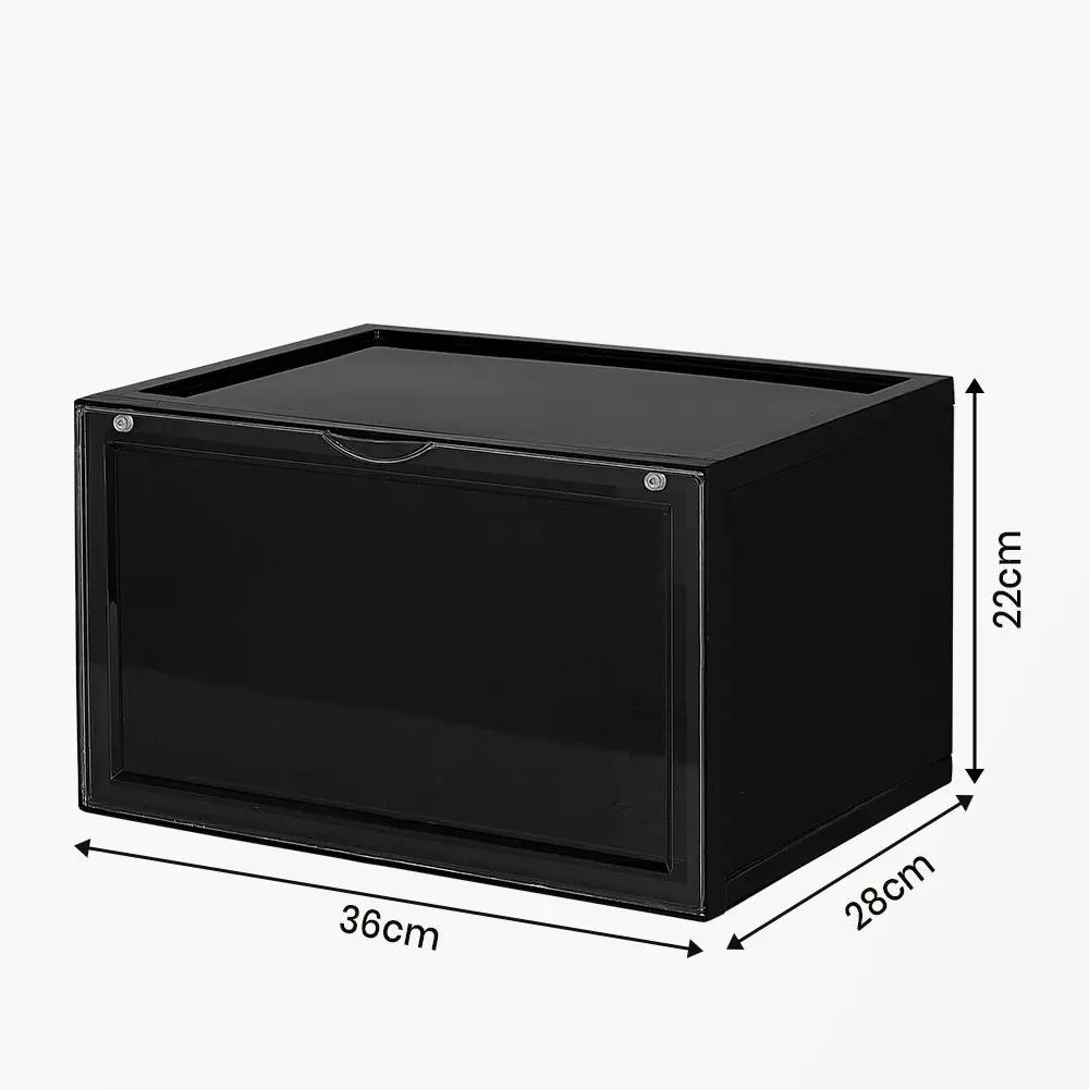 Furb 2PCS Shoe Display Box Plastic Container Stackable Boxes Storage Case Shoe Sneaker Bins Black