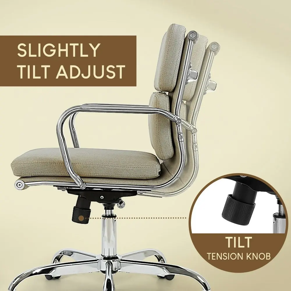 Furb Office Chair Executive Ergonomic Support Mid-Back Fabric Seat Silver Beige