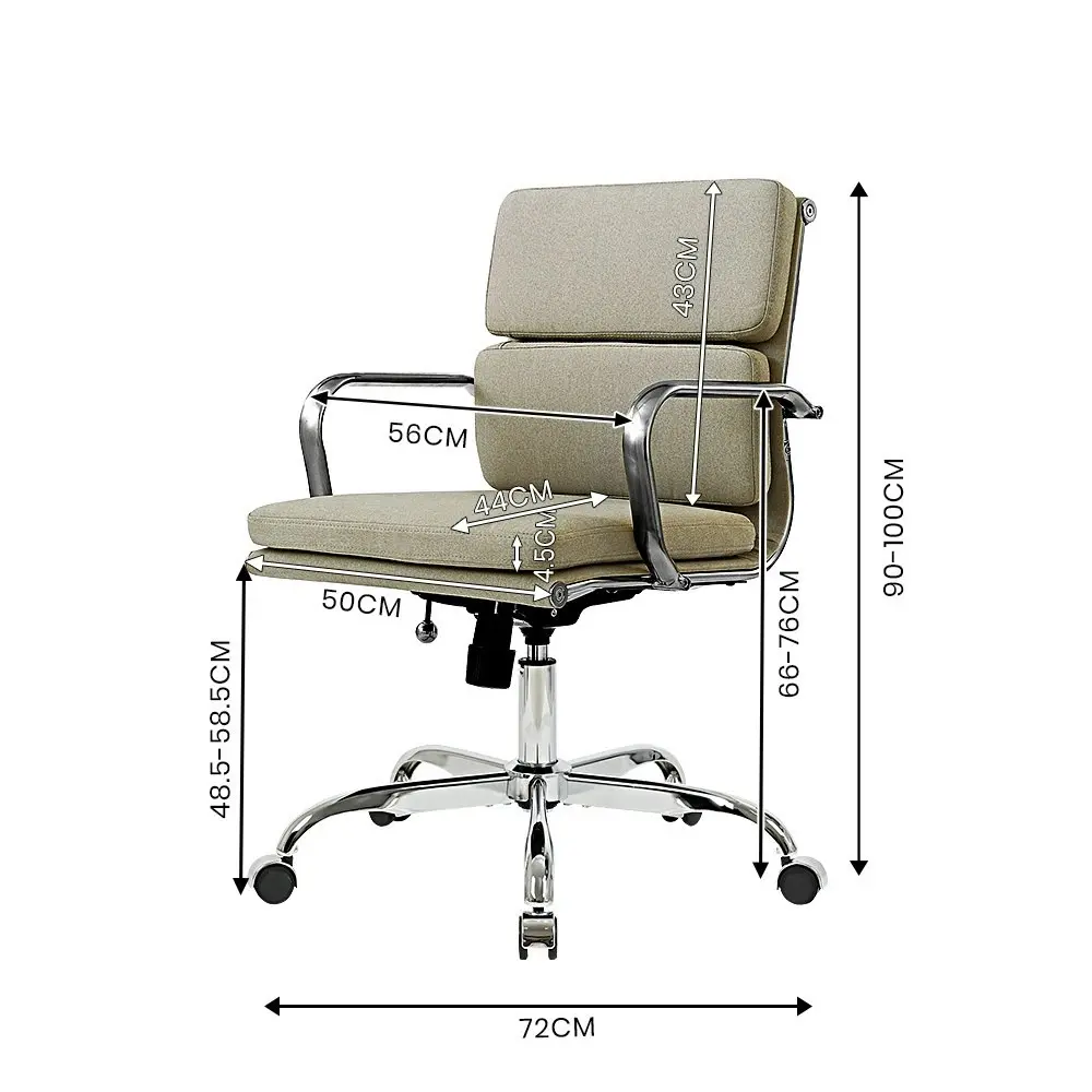 Furb Office Chair Executive Ergonomic Support Mid-Back Fabric Seat Silver Beige