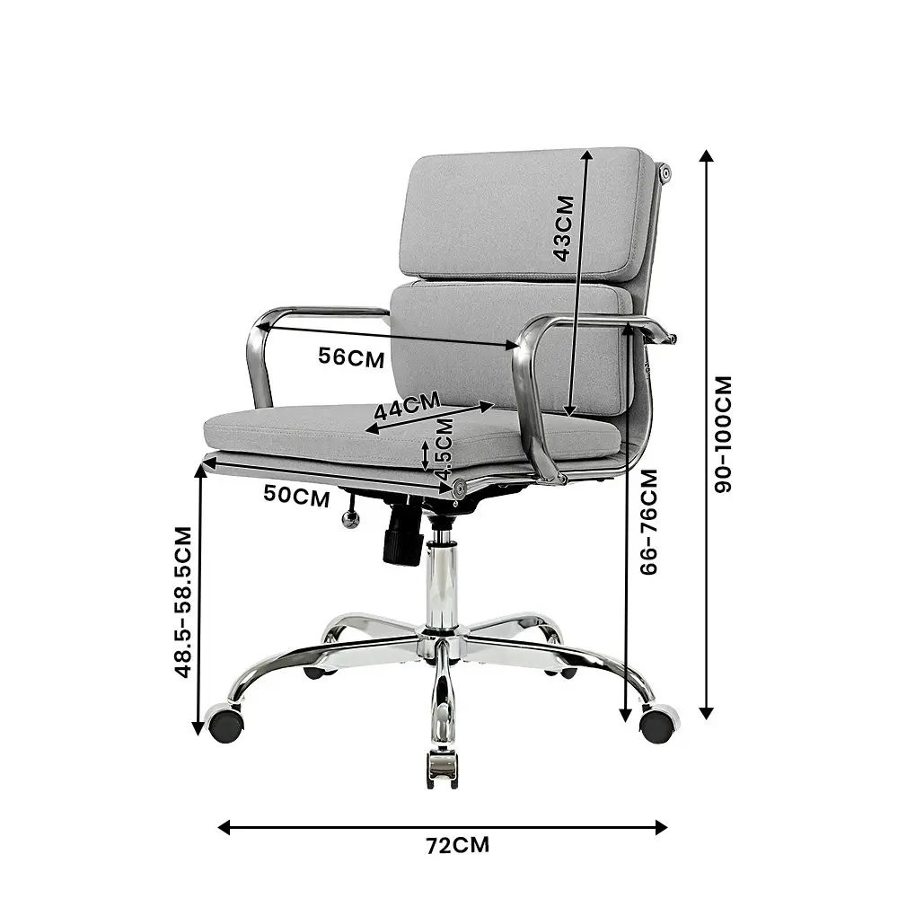 Furb Office Chair Executive Mid-Back Fabric Seat Light Grey