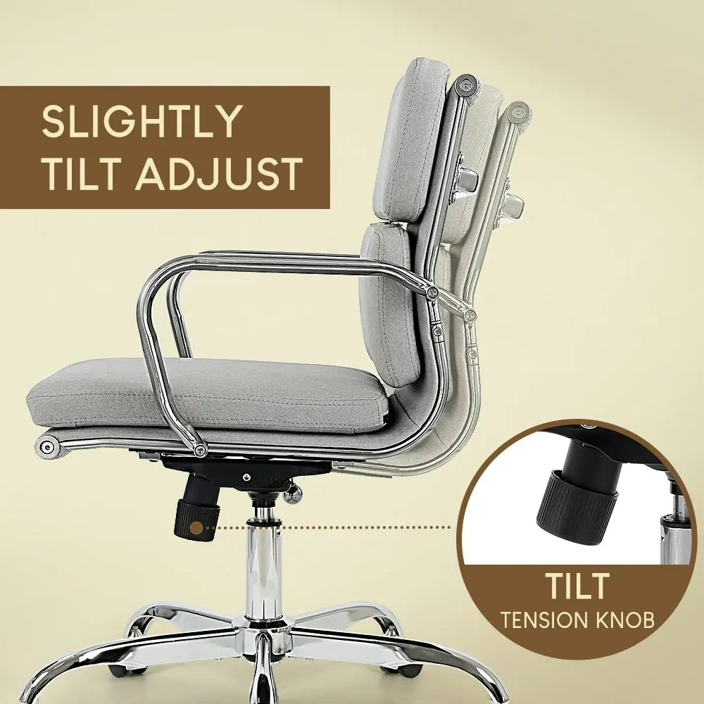 Furb Office Chair Executive Mid-Back Fabric Seat Light Grey