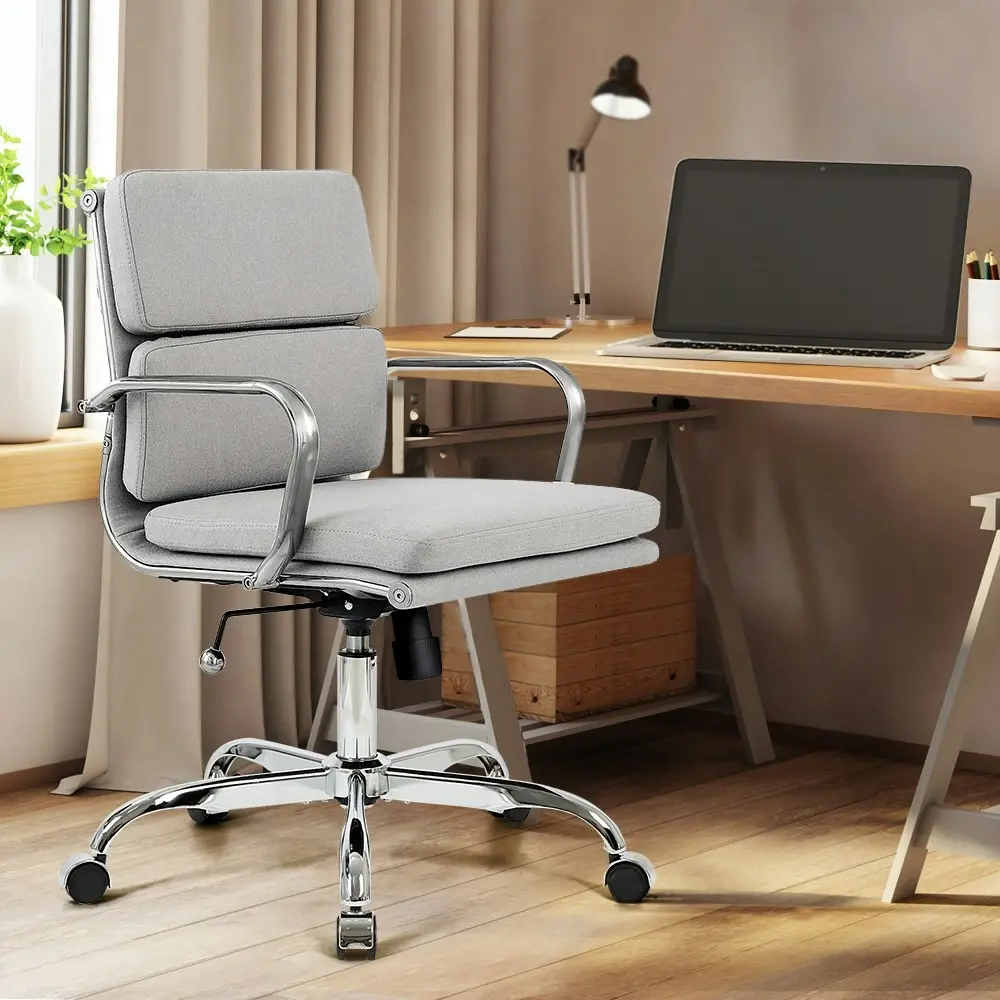 Furb Office Chair Executive Mid-Back Fabric Seat Light Grey