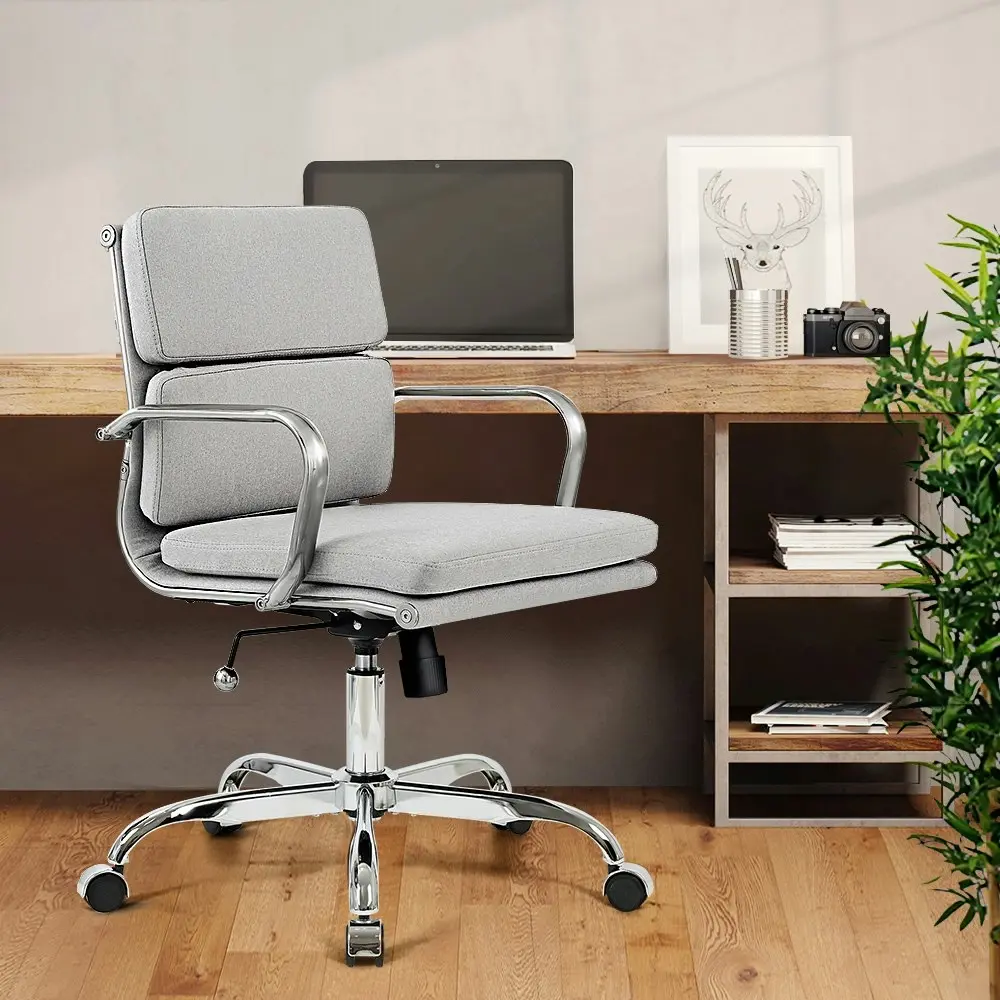 Furb Office Chair Executive Mid-Back Fabric Seat Light Grey