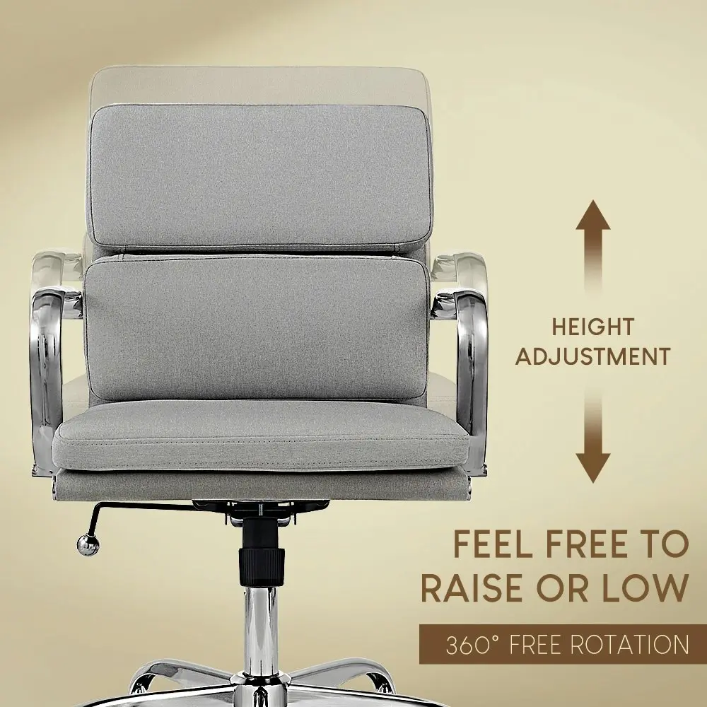 Furb Office Chair Executive Mid-Back Fabric Seat Light Grey