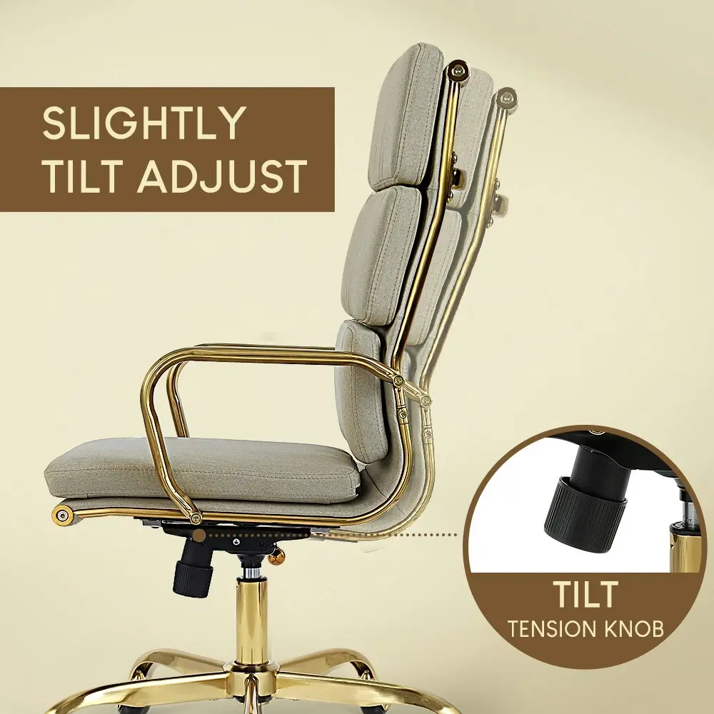 Furb Executive Office Chair High-Back Fabric Seat Gold Frame Beige