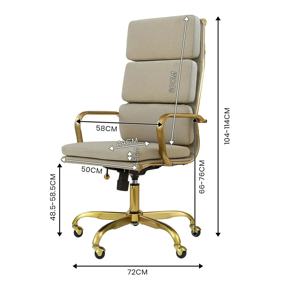 Furb Executive Office Chair High-Back Fabric Seat Gold Frame Beige