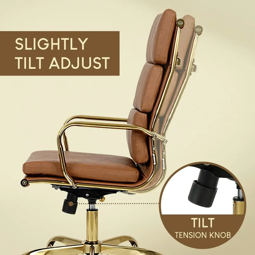 Furb Executive Office Chair High-Back PU Leather Seat Tan